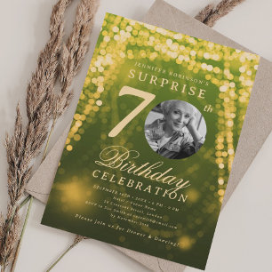 Convite Foto SURPRESA 70º Aniversário Dourado Verde Glamou