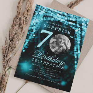 Convite Foto SURPRESA 70º Aniversário Turquesa Glam