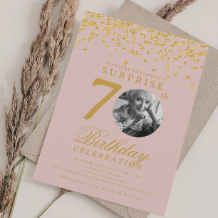 Convite Foto SURPRESA 70 Aniversário Dourado Confetes Blus