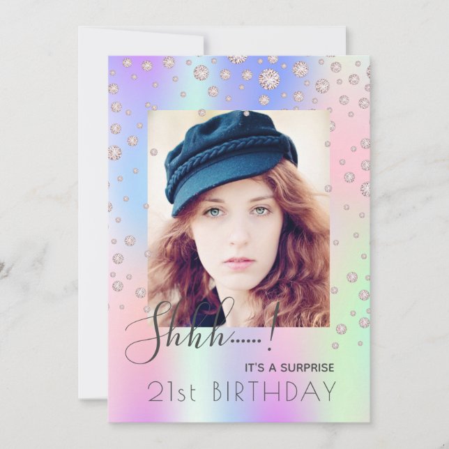 Convite Foto surpresa de diamantes roxos cor-de-rosa Festa (Frente)