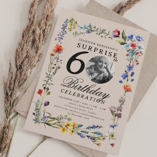Convite Foto Surpresa de Flor Selvagem 60º Aniversário Cha