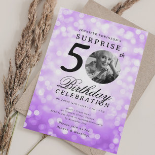 Convite Foto SURPRESA para festa de 50 anos com Bokeh Roxo