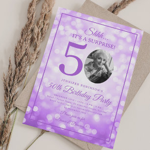 Convite Foto SURPRESA Roxa de Aniversário de 50 anos com L