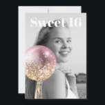 Convite *~* FOTO Sweet 16 Birthday Rosa Balloon AP29<br><div class="desc">(procure designs semelhantes no AP29 em vários produtos)((Este design pode ser adaptado facilmente a QUALQUER IDADE ou EVENTO )) Consulte a página se precisar de ajuda. *~* Energy Enhanced SWEET 16 Convite de aniversário. Altere / Edite o texto e a FOTO da doce 16 Birthday Girl. Abstrato Artsy Girly Chic...</div>