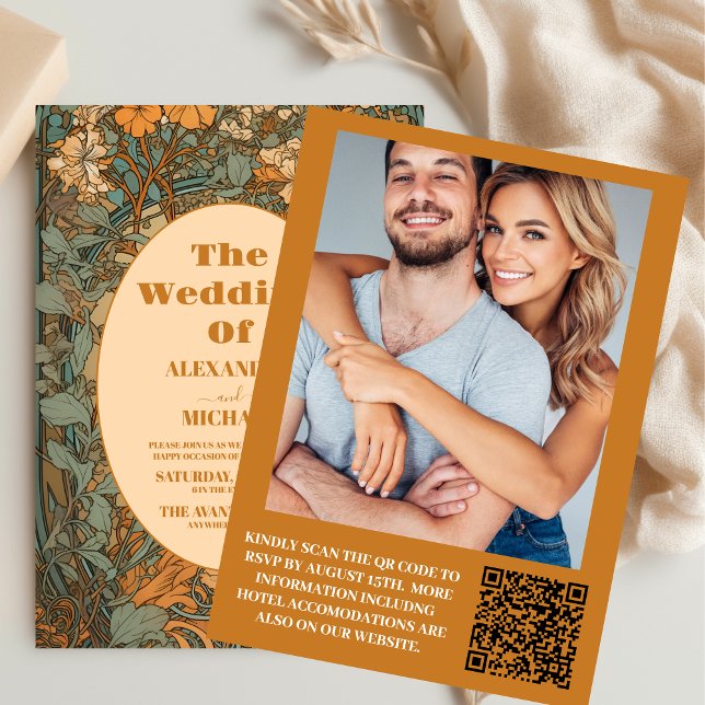 Convite Foto Terracotta Floral Art Nouveau Casamento (Criador carregado)