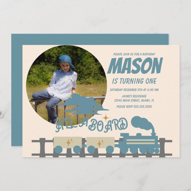 Convite Foto Terrestre do Partido do Aniversário de crianç (Frente/Verso)