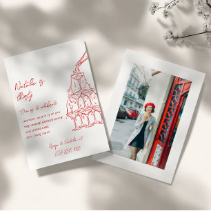 Convite Foto: Torre de champanhe desenhada à mão Trinta e 