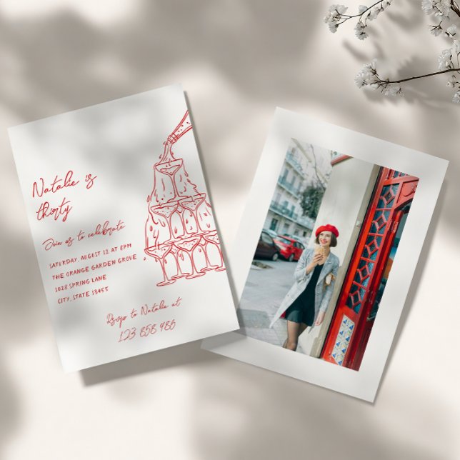 Convite Foto: Torre de champanhe desenhada à mão Trinta e  (Criador carregado)