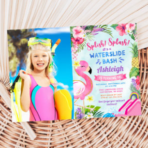 Convite Foto Tropical Girly Waterslide Birthday