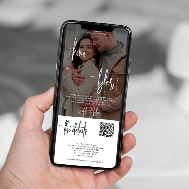 Convite Foto tudo em um código QR detalhes do casamento (Criador carregado)