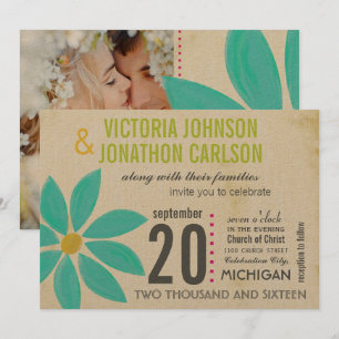 Convite Foto: Turquoise Daisy Wedding Invtions
