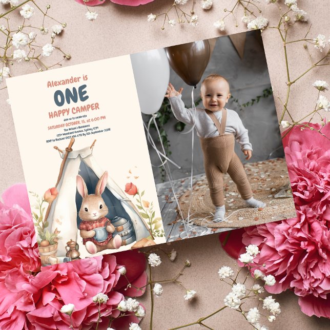 Convite Foto: Um primeiro aniversario de Feliz Camper Wood (Criador carregado)