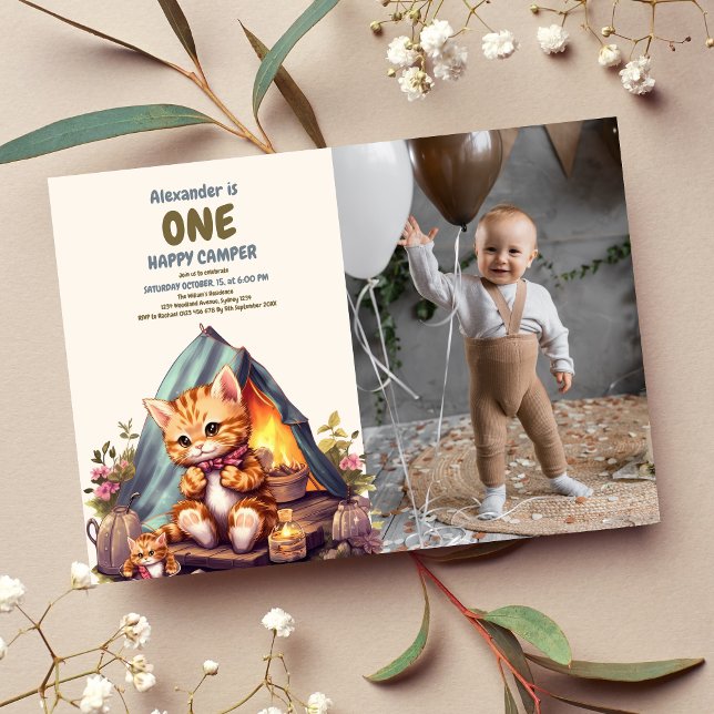 Convite Foto: Um primeiro aniversario Feliz de Gato de Mad (Criador carregado)