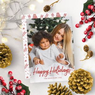 Convite Foto Única Manuscrita Vermelha Feliz Natal