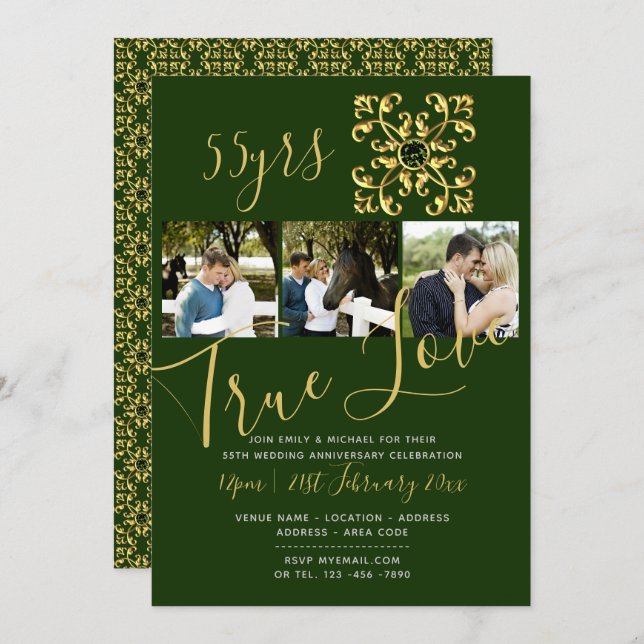 Convite FOTO VERDE para o Aniversário de 55 anos d (Frente/Verso)