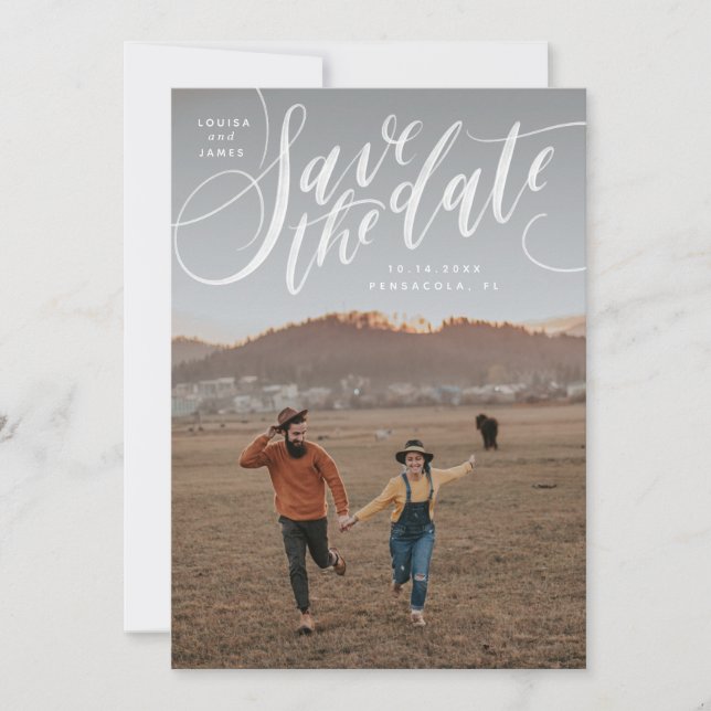 Convite Foto vertical escrita à mão Salvar a data (Frente)