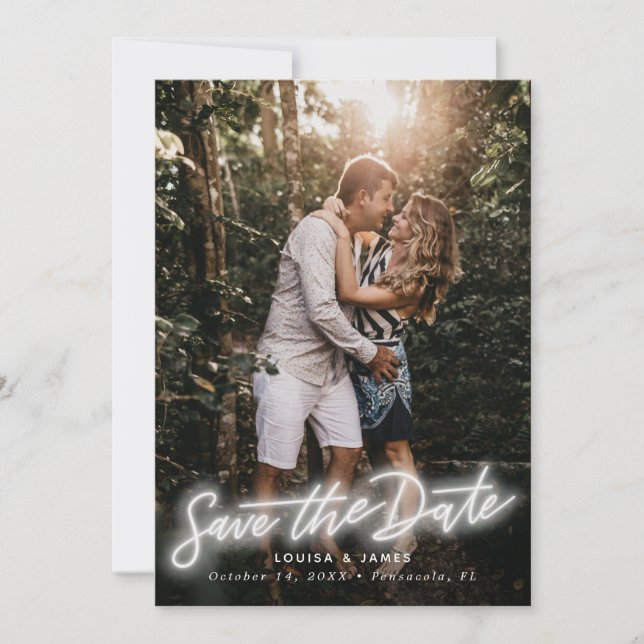 Convite Foto Vertical Neon Salvar a Data (Frente)