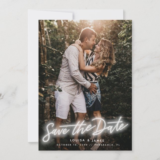 Convite Foto Vertical Neon Salvar a Data (Frente)