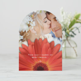 Convite Foto Vintage Damask Orange Gerber Daisy Wedding