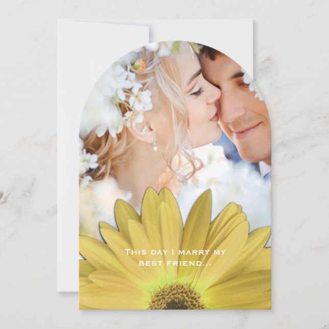 Convite Foto Vintage Damask Yellow Gerber Daisy Wedding (Frente)