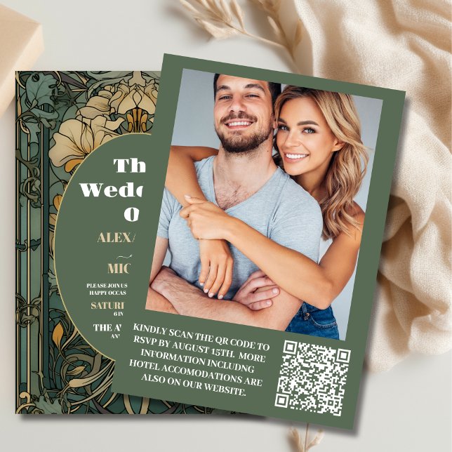 Convite Foto Vintage Floral Art Nouveau Casamento (Criador carregado)