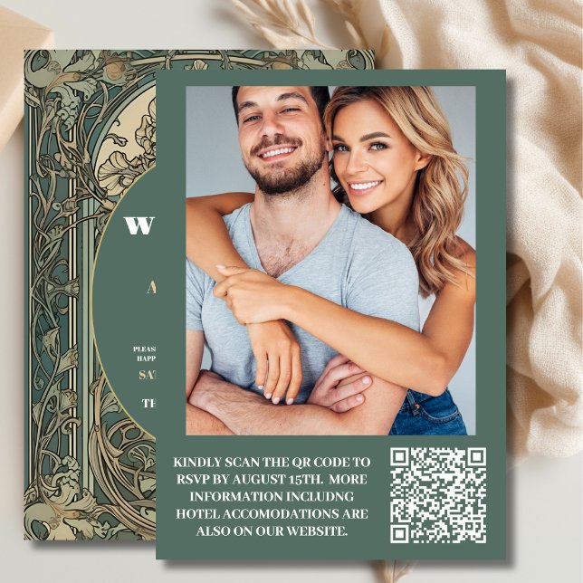 Convite Foto Vintage Floral Art Nouveau Casamento (Criador carregado)