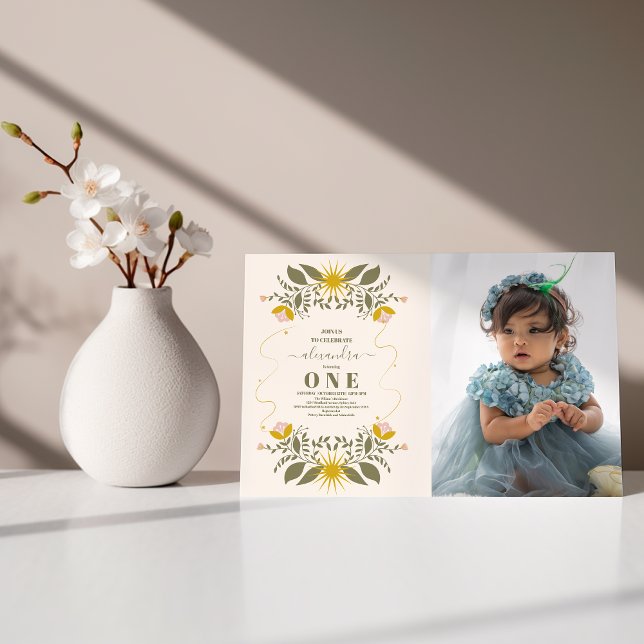 Convite Foto Vintage primeiro aniversario Botânico Celesti (Criador carregado)