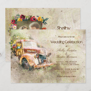 Convite Foto: Vintage Rustic Old Truck Trendy Casamento