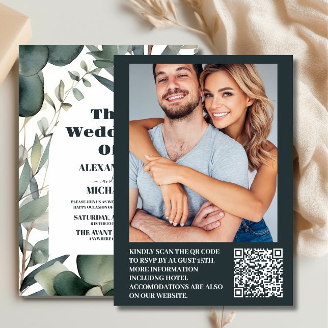 Convite Foto Watercolor Greenery Eucalyptus Wedding (Criador carregado)