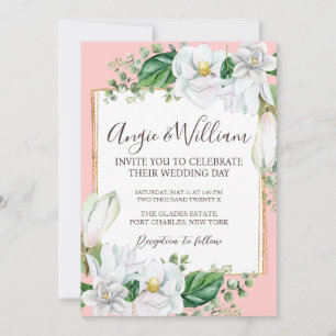 Convite Foto Watercolor Magnolia Blush Código QR Casamento