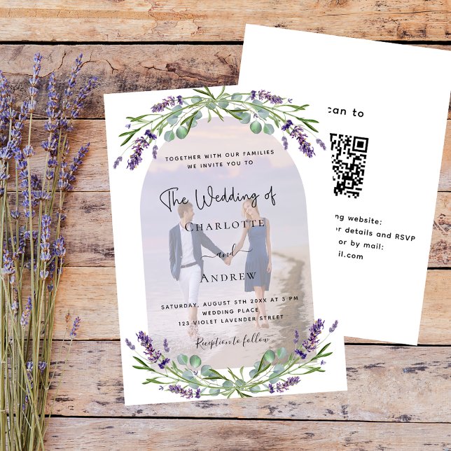 Convite Fotoflorais de lavanda RSVP casamento de luxo (Criador carregado)