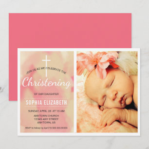Convite Fotografia Baby Girl Christening, Watercolor Pink