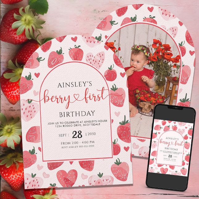 Convite Fotografia bonita Berry Primeiro primeiro aniversa (Criador carregado)