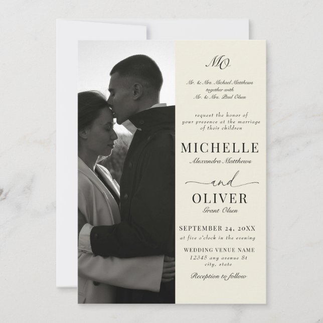 Convite Fotografia Clássica de Caligrafia  Casamento Elega (Frente)