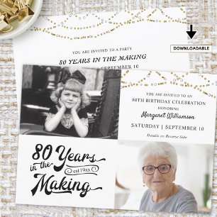 Convite Fotografia com luzes de aniversário de 80