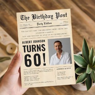 Convite Fotografia de Aniversário de 60 Anos em Jornal Ant