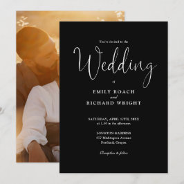 Convite Fotografia de Caligrafia de Script Casamento Preto