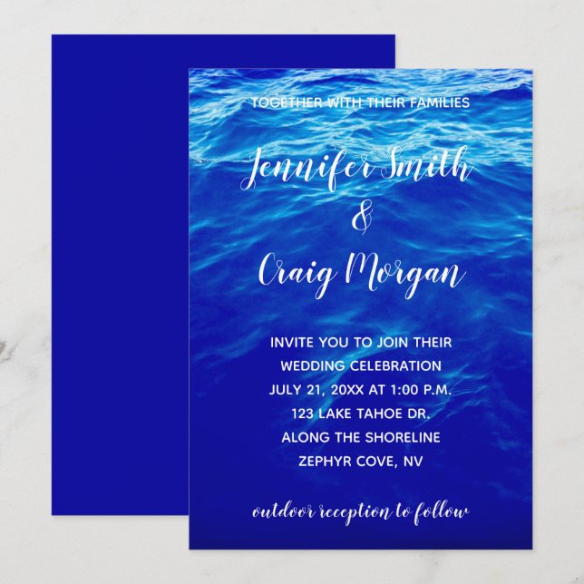 Convite Fotografia de Casamento com Caligrafia Moderna Blu (Frente/Verso)