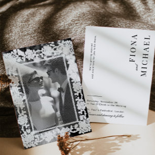 Convite Fotografia de casamento com tipografia em renda pr