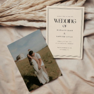 Convite Fotografia de casamento com tipografia negrito beg