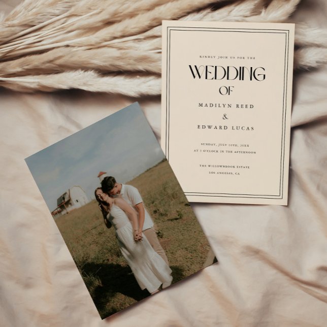 Convite Fotografia de casamento com tipografia negrito beg (Criador carregado)