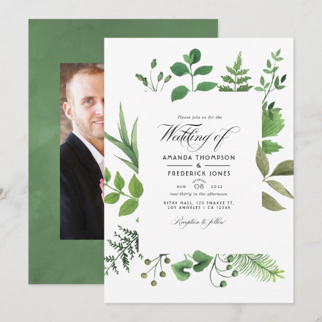 Convite Fotografia de casamento com vegetação da floresta  (Frente/Verso)