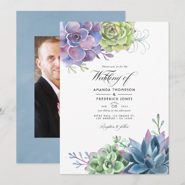 Convite Fotografia de casamento de cactus desértico sucule (Frente/Verso)