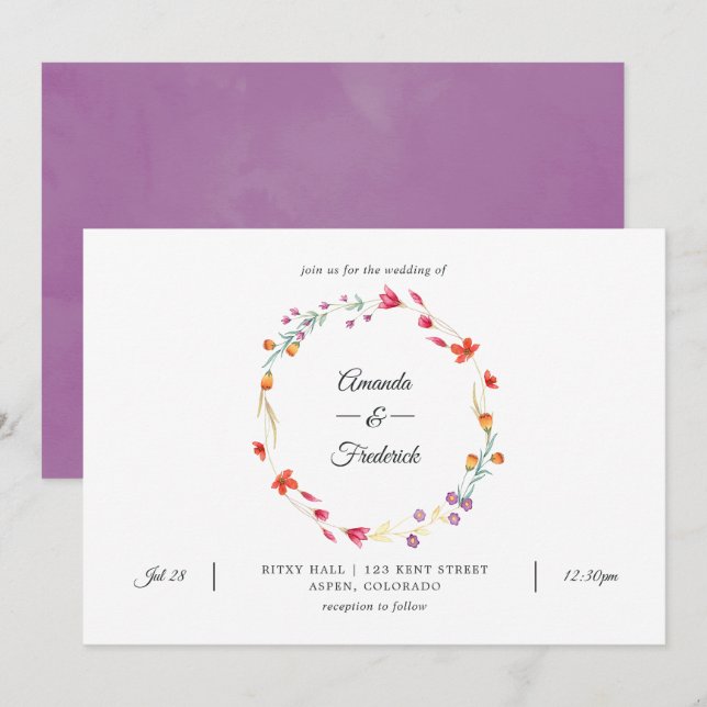 Convite Fotografia de casamento de flores silvestres em aq (Frente/Verso)