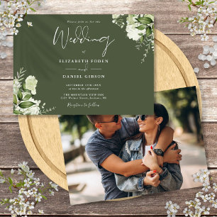 Convite Fotografia de casamento de verde botânico Oliva