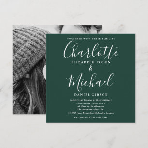 Convite Fotografia de casamento em esmeralda verde com let