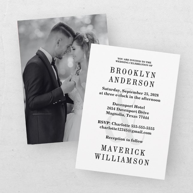 Convite Fotografia de Casamento Moderna em Preto e Branco (Criador carregado)