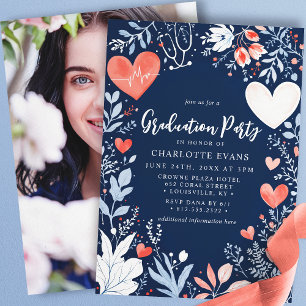Convite Fotografia de Estetoscópio Corações de Formatura d