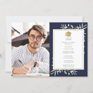 Convite Fotografia de festa de formatura azul marinho com