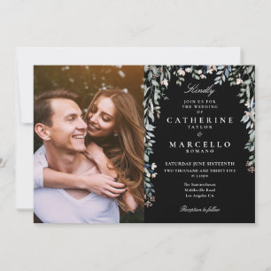 Convite Fotografia de Flores Silvestres em Preto e Branco